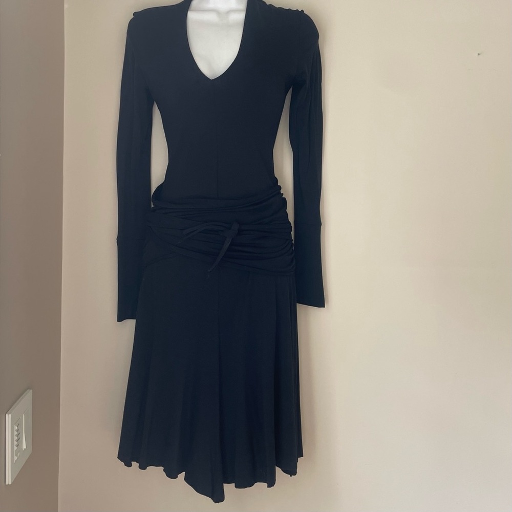 FRANCESCA FERRANTE Italy black wool blend faux wrap jersey dress - Picture 5 of 9